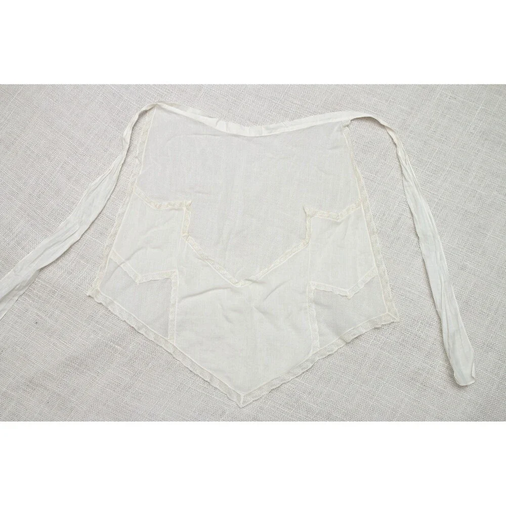 Vintage 1940s Handmade Delicate White Half-Apron with Pockets